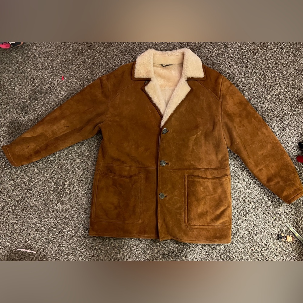 Gallotti men’s suede and shearling coat chestnut/cream size 52